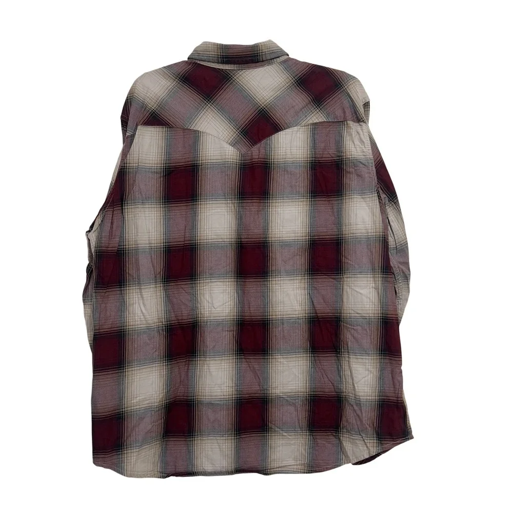 Levi's Men's Plaid Western Snap Button‎ Long Sleeve Shirt XL Burgundy Tan